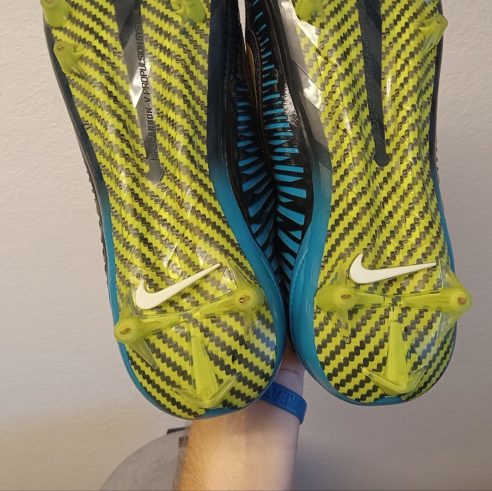 Nike Vapor Carbon 2 Men's 12 Cleats Jaguars Football 2014 Bkack Blue Green Jack - Picture 15 of 15